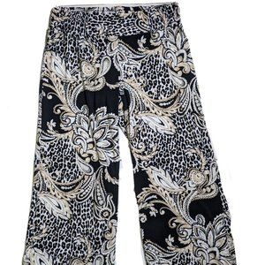 Cache Paisley Black And White Wide Leg Stretchy Pants Sz 12 Baroque